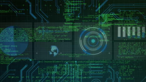 digital interface with data processing against microprocessor connections on black background