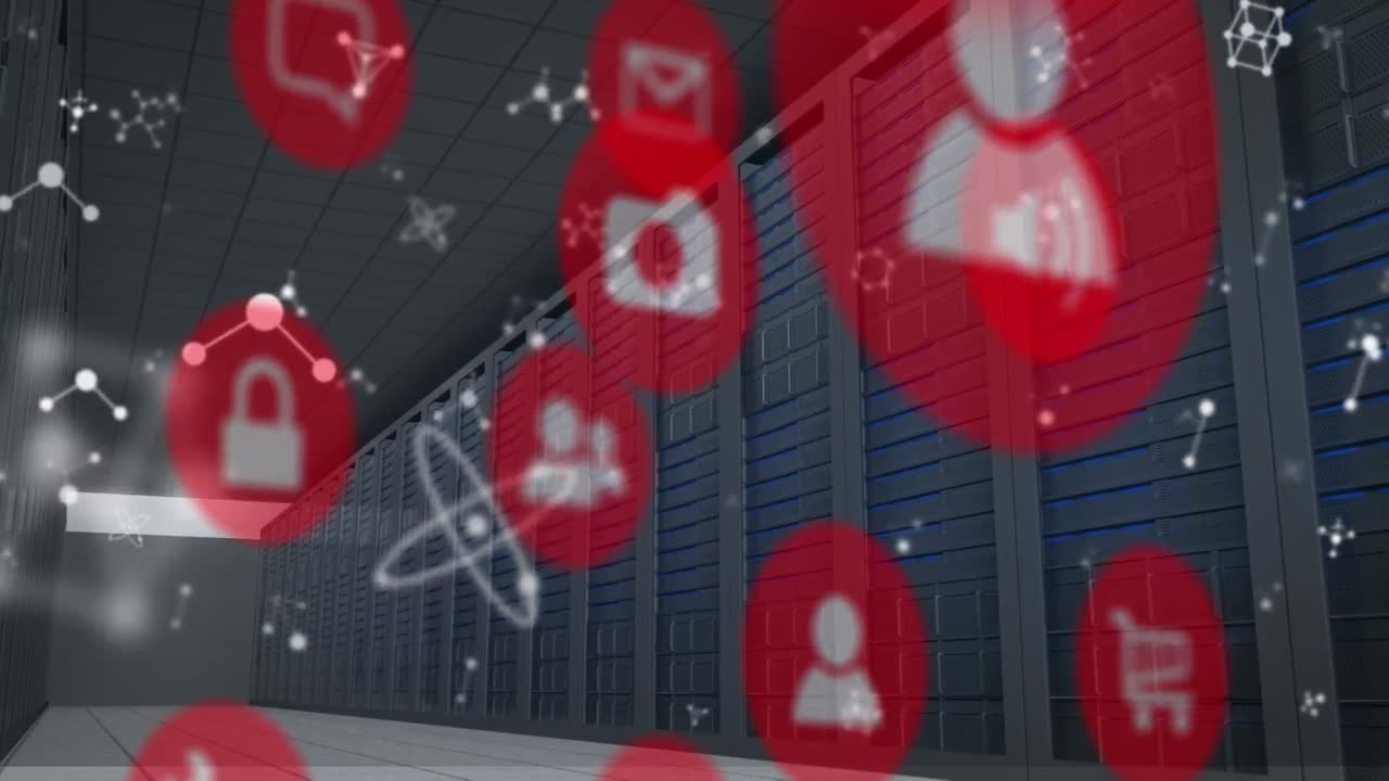 서버  ⁇ 에서 소셜 미디어 아이콘과 분자의 애니메이션