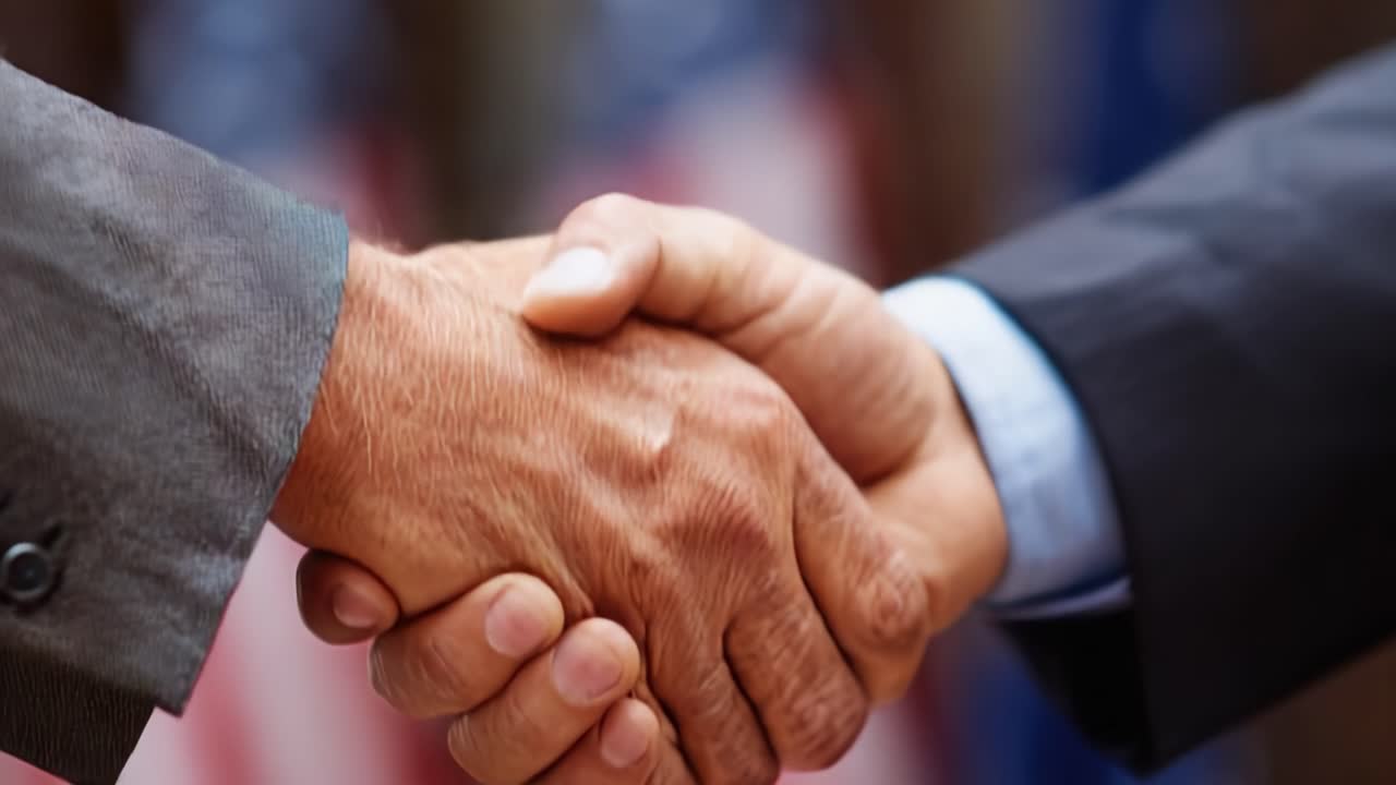 A Symbol of Agreement: Two Hands Shaking in a Professional Setting, Representing Partnership, Trust, and Cooperation in Business or Diplomacy