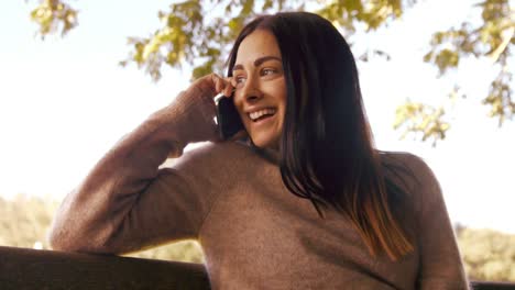 pretty brunette using phone in park