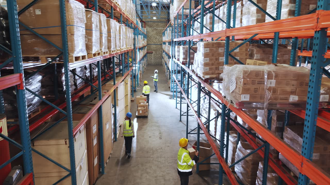 Trabajadores de almacén en una gran instalación de almacenamiento