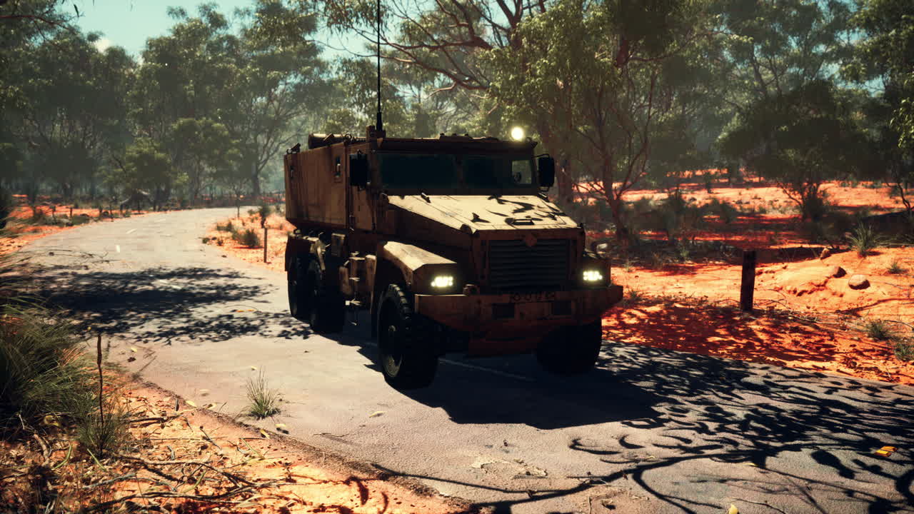 도로에 있는 군대 장갑 차량