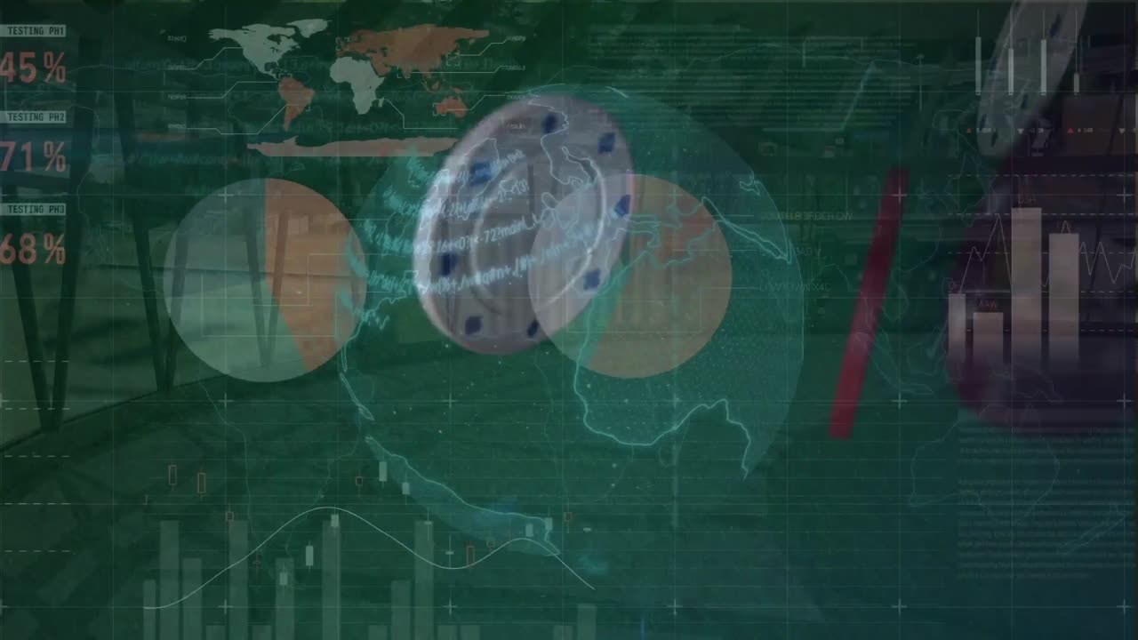 빌딩 내부의 과 글로브로 금융 데이터 처리의 애니메이션