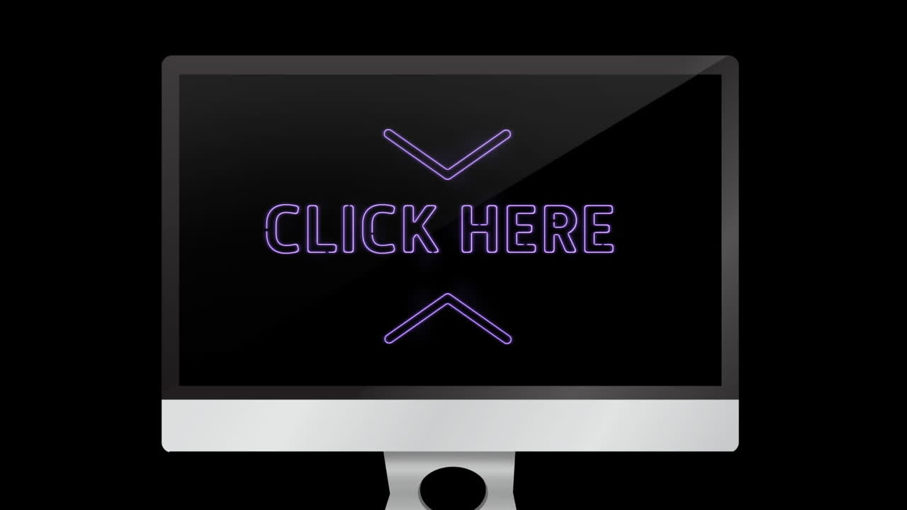 단어의 애니메이션 클릭 지금 검은 배경에 데스크 ⁇  컴퓨터의 화면에서  ⁇ 박이는