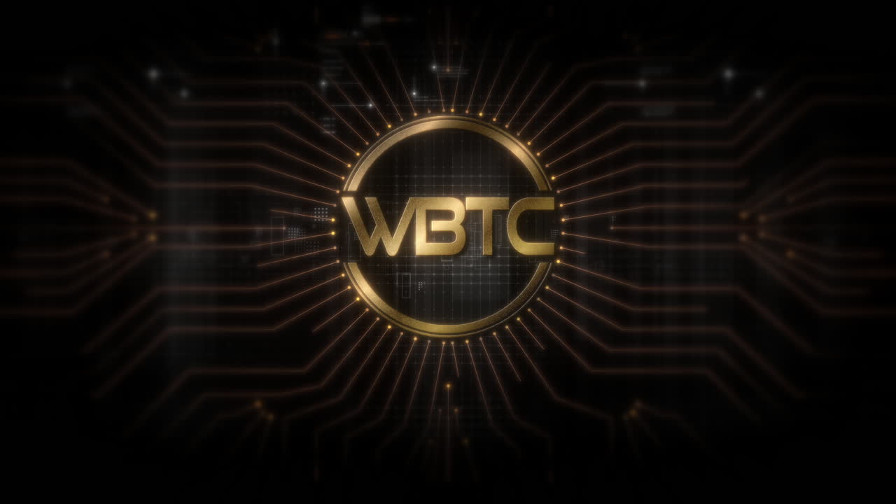 Futuristic digital background highlighting advanced cryptocurrency and encryption technology, featuring blockchain networks and secure cryptographic systems : WBTC