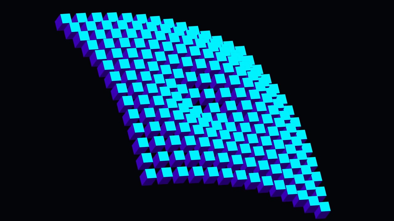 Abstract Animation of Rotating Blue Cubes on Black Background