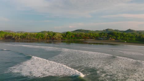 Drone-shot-of-wild-beach-in-Panama-during-a-sunrise