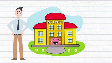 animation of man talking over school icon