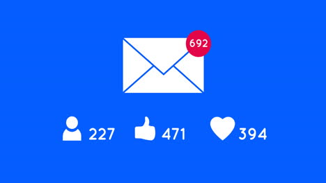 animation of social media icons and envelope over blue background