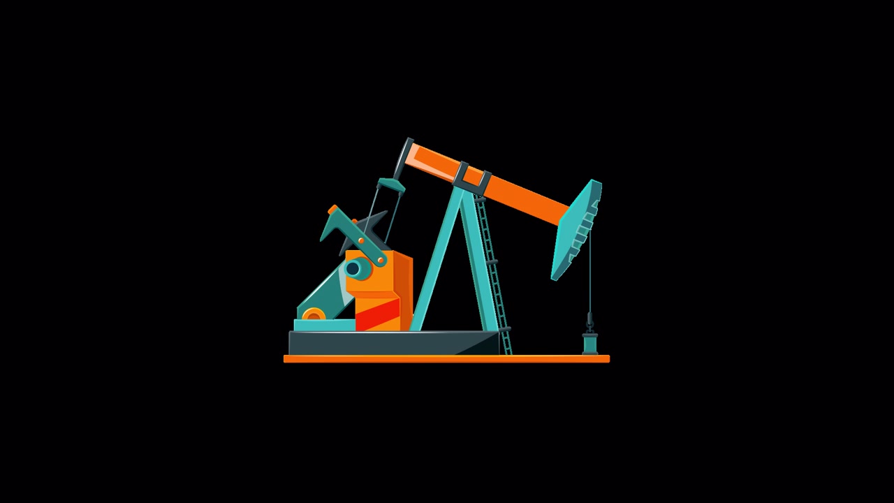 Animated Oil Pumpjack Working on Black Background