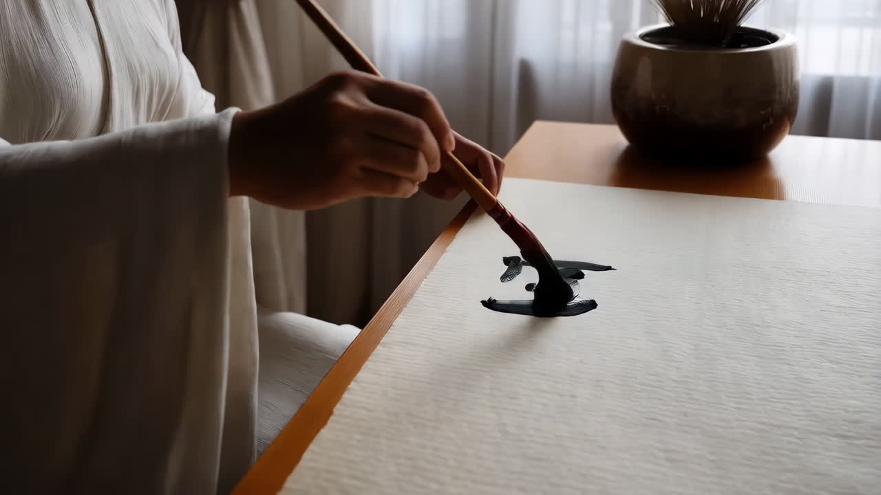 Woman practicing Chinese Calligraphy