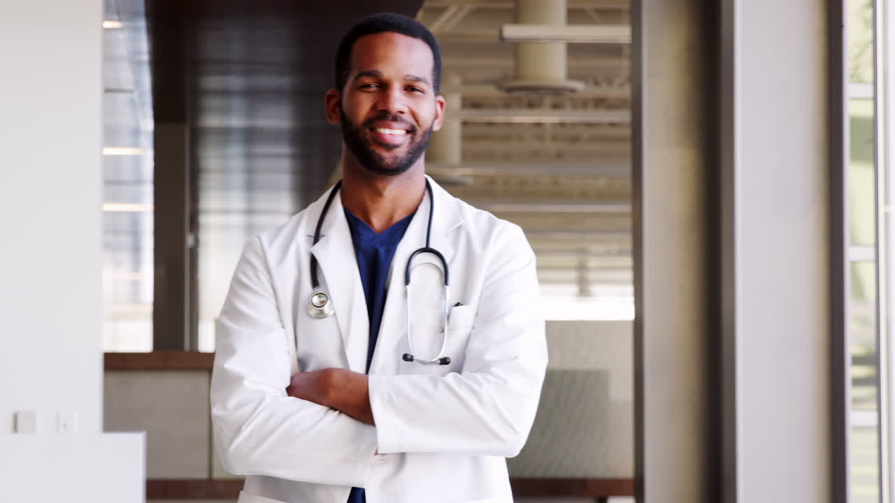 Young Black male doctor wearing a lab coat