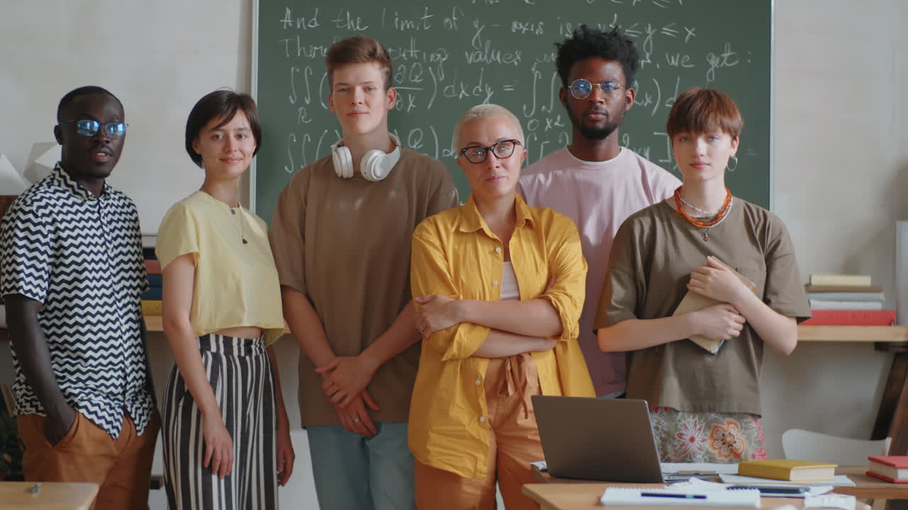 Portrait of Multiethnic Students and Teacher in Classroom