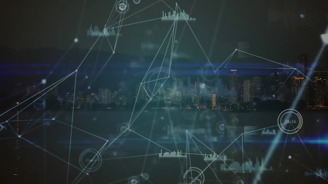 도시 풍경에 대한 연결 네트워크의 애니메이션