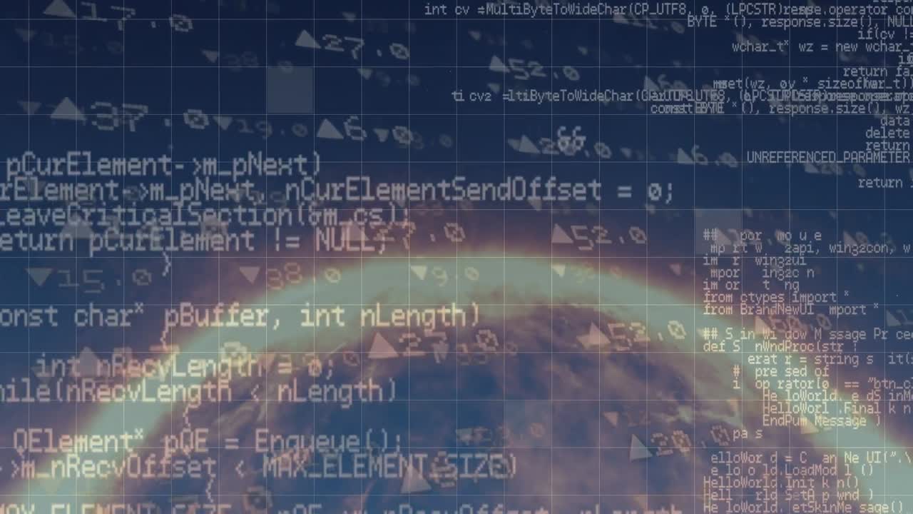 Animation of data processing over globe on blue background