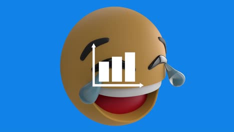 Digitale-Animation-Des-Balkendiagramm-Symbols-über-Dem-Lachenden-Gesichts-Emoji-Vor-Blauem-Hintergrund
