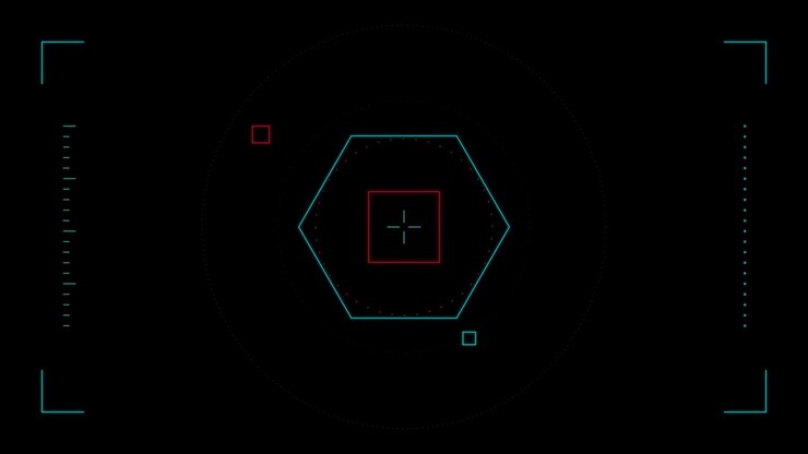 Futuristic Digital Heads-Up Display Interface with Hexagonal Targeting Reticle