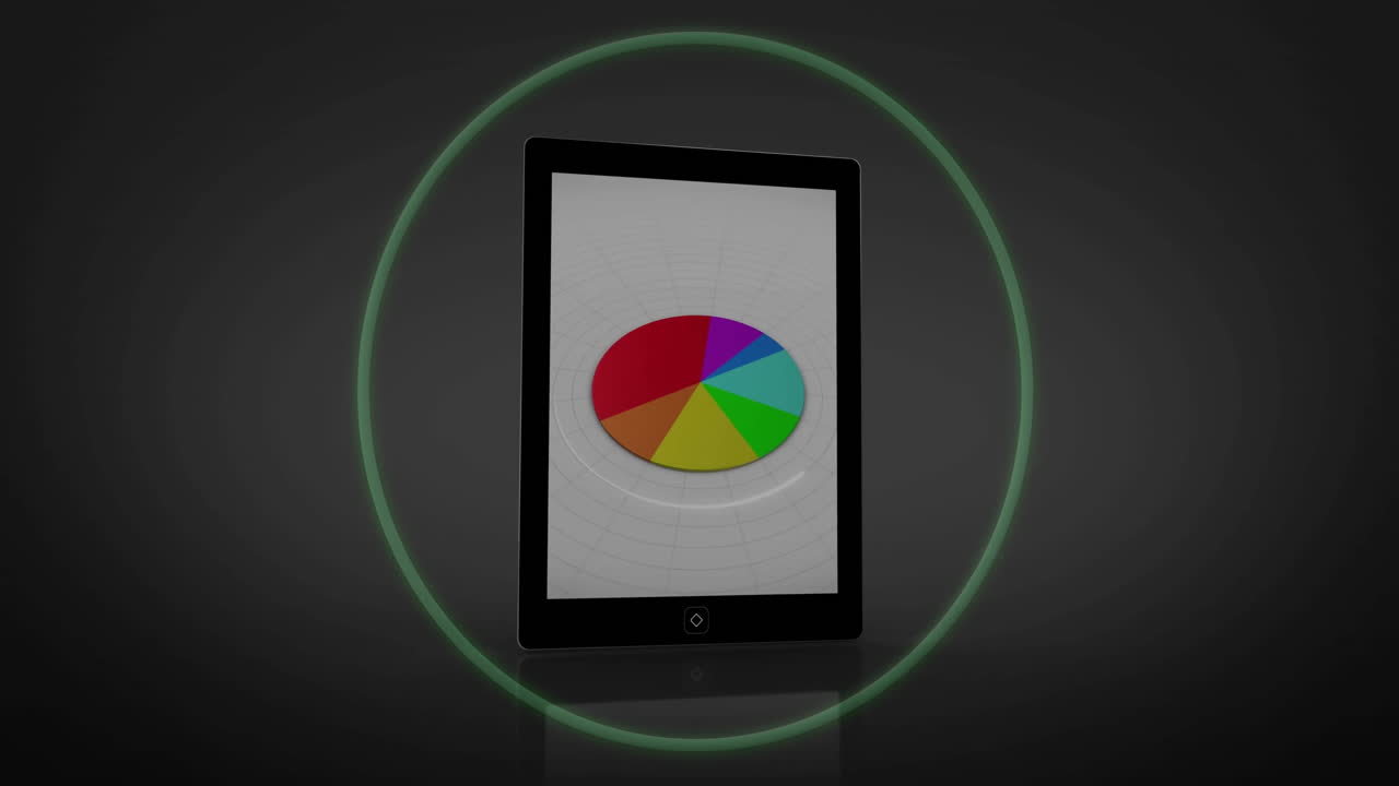 Displaying animation, tablet showing color wheel with glowing green circle around it
