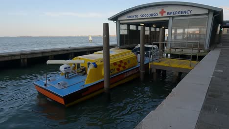 boat ambulance parked at the emergency hospital dock