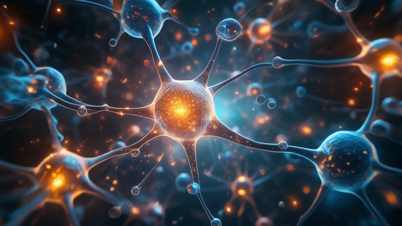 Microscopic View of Glowing Neurons and Synaptic Connections