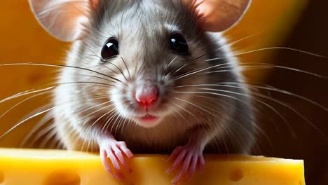 a mouse sitting on top of a piece of cheese