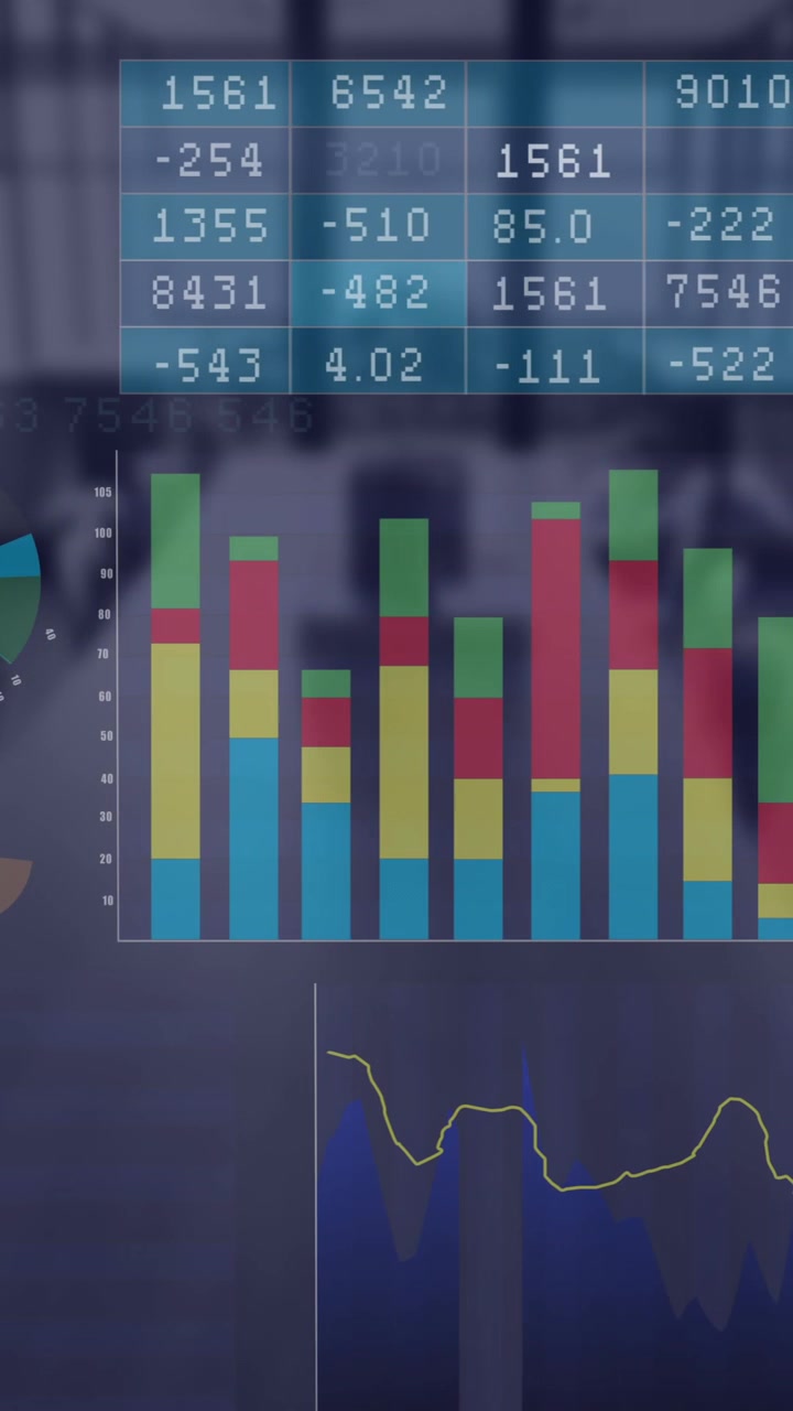 Animazione dell'elaborazione di dati finanziari in un ufficio vuoto