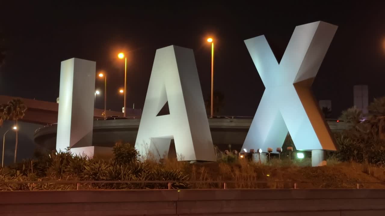 LAX Airport Sign at Night