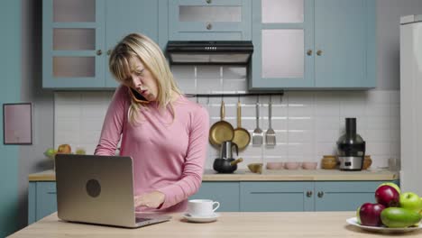 woman dealing with issue while working from home with child