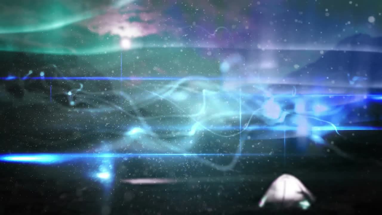 animación de luces verdes y azules de la aurora boreal que se mueven sobre el paisaje con montañas por la noche