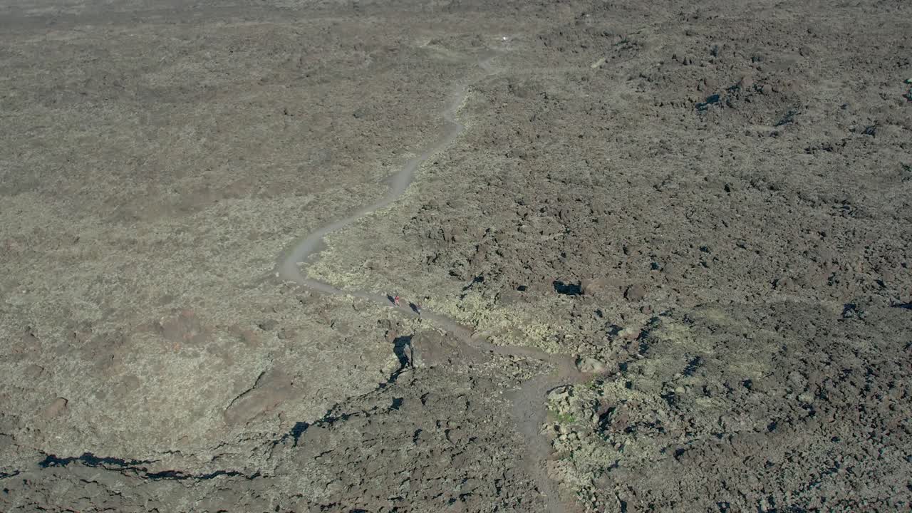 Aerial drone view of mountain sea and volcanoes in Lanzarote, Canary Islands, Spain