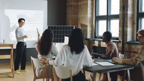 asian woman giving presentation about renewable energy