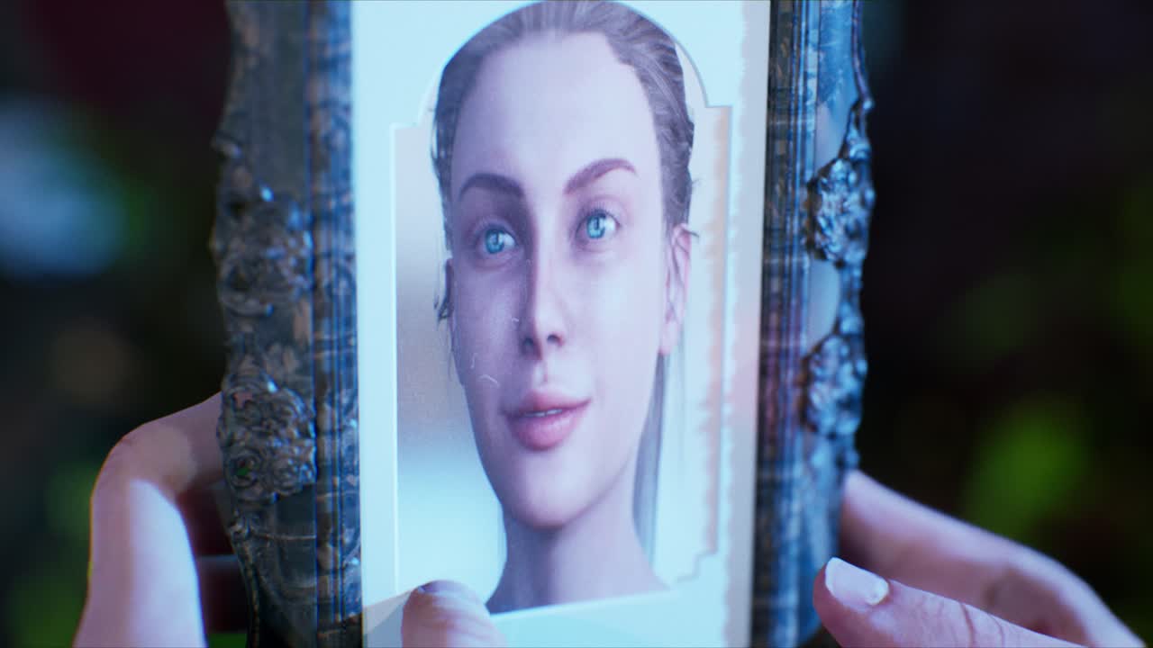 cgi реалистичная сцена рендеринга фотографии несколько царапин на красивой девушке и руки, держащие фотографию, ласкают ее