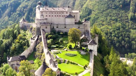 spectacular aerial view of alpine castle werfen near salzburg, austrian alps, austria, europe