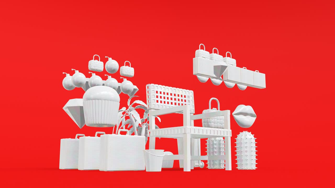 미니멀 3d 아트: 기하학적 디자인 공간에서 애니메이션 된 세련된 스터 객체, 트렌디한 색상 조합, 루프 모션, 4k 비디오