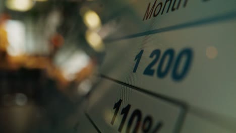 blurred display showing numbers and text