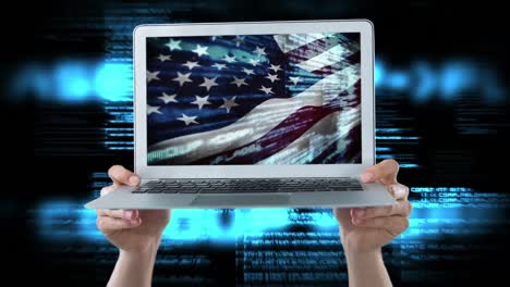 Laptop-Mit-Amerikanischer-Flagge