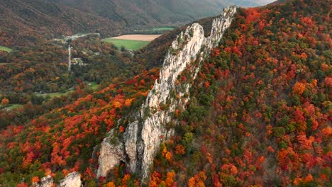 wide shot of a hyper lapse at seneca rocks west virginia peak autumn colors