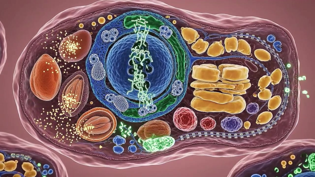 Animazione 3D della struttura della cellula eucariotica e della funzione degli organelli
