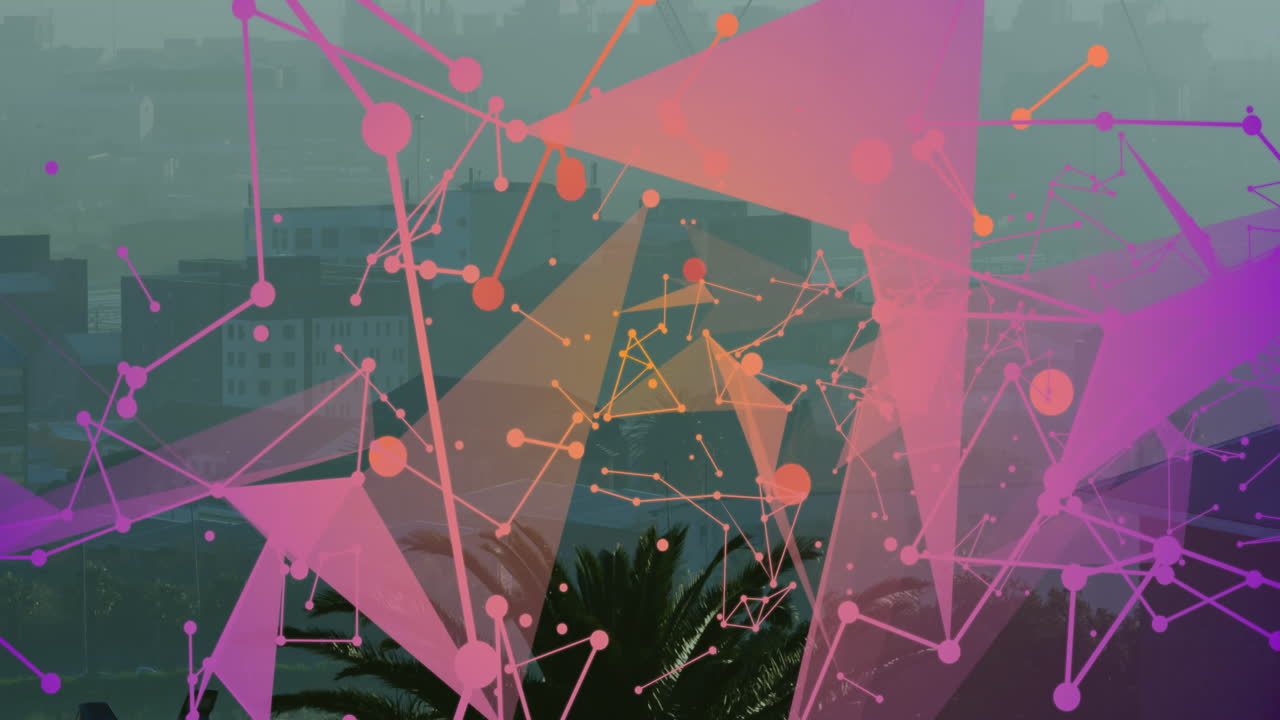 animación de conexiones y procesamiento de datos sobre el paisaje urbano