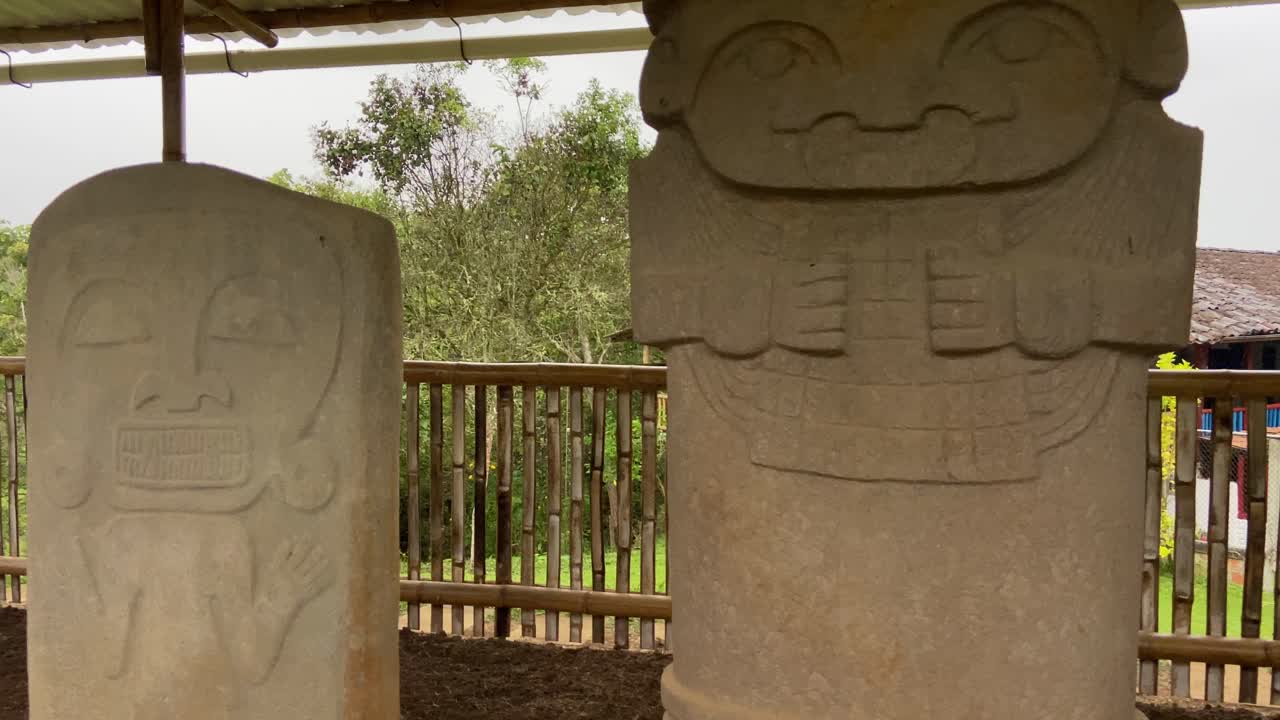 Ancient pre-Columbian indigenous totems in biggest necropolis, San Agust&iacute;n Archaeological Park