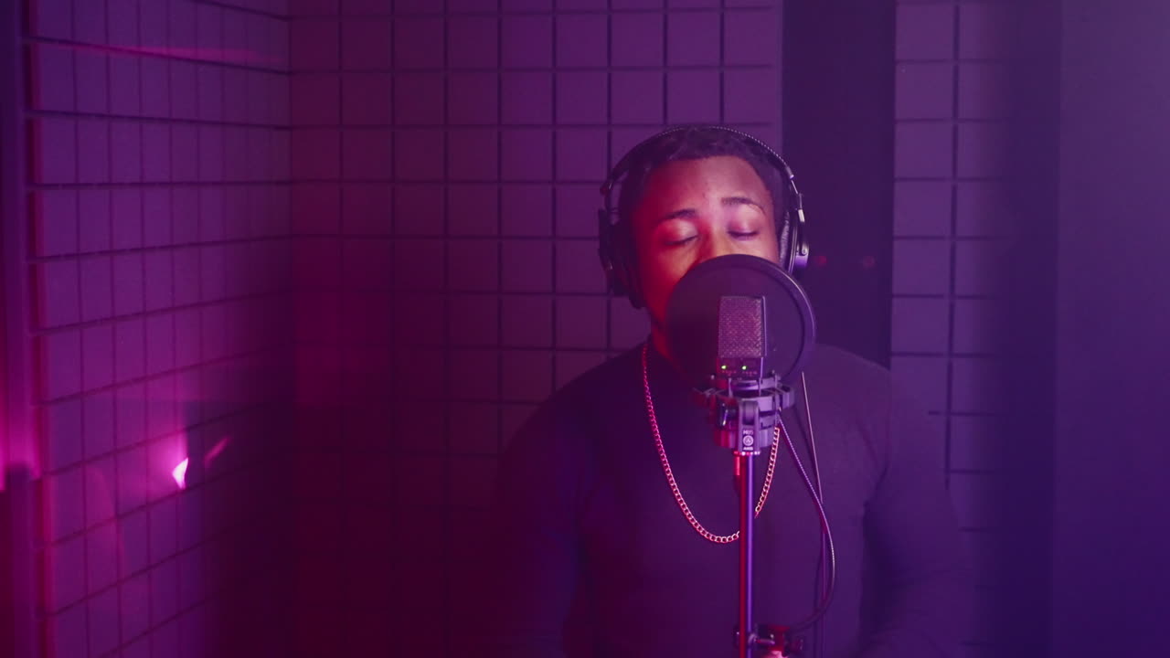 Man Singing in Recording Studio
