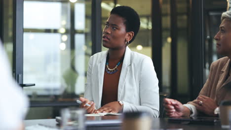 Negocios,-Mujer-Negra-Y-Líder-En-Una-Reunión.