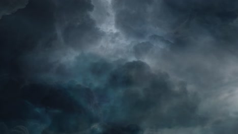 point of view thunderstorm with lightning strikes inside dark clouds