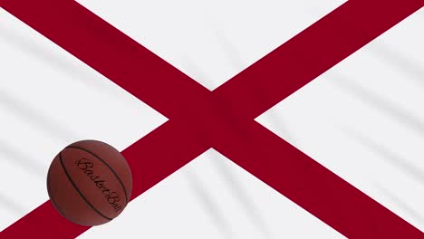 alabama flag waving and basketball ball rotates, loop