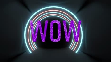 animação de texto wow sobre túnel de néon em fundo preto
