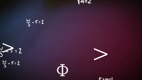 Animation of white mathematical floating equations over multicolored background