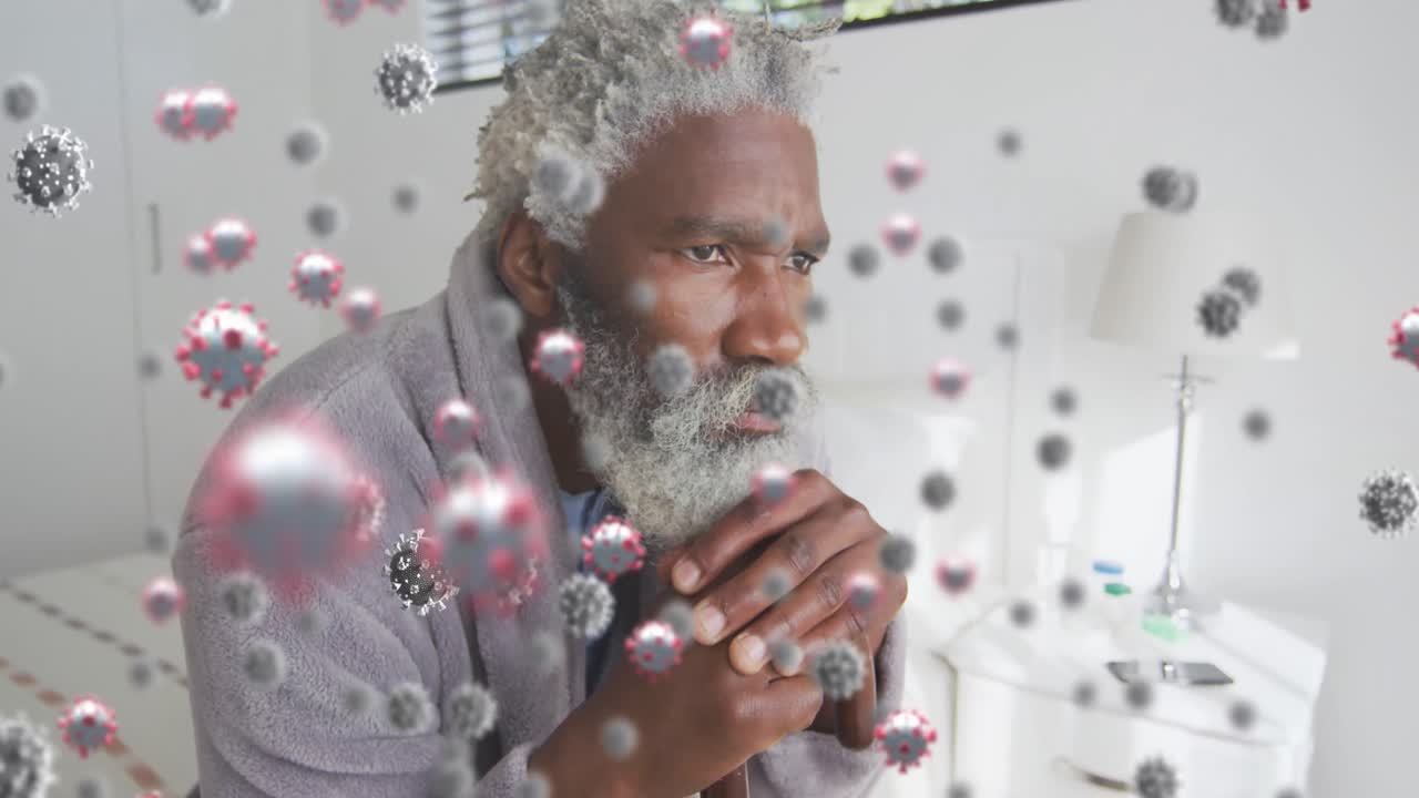Animation of virus cells over african american man