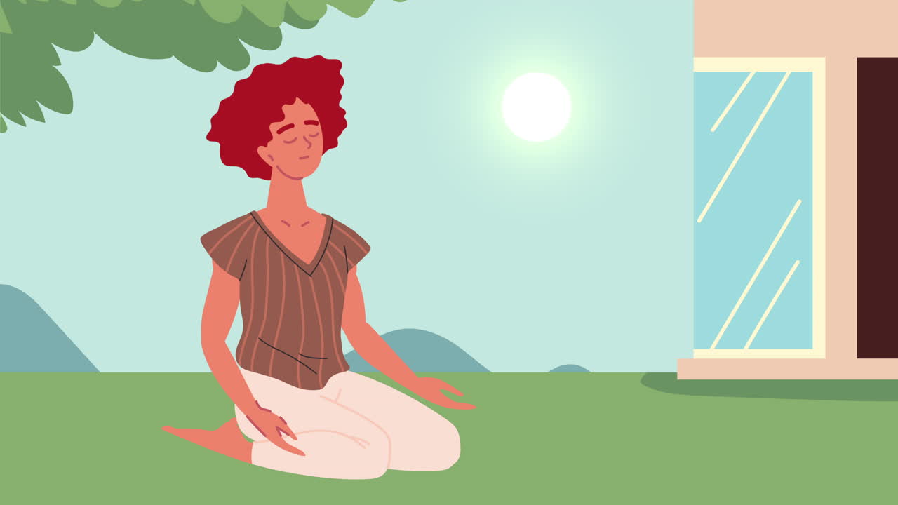 young girl practicing yoga in the camp character