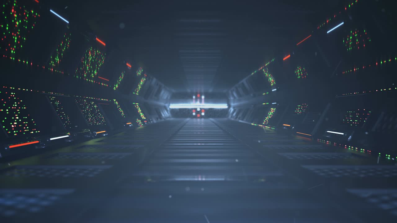 미래의 우주선 복도 3d 렌더링 원활한 루프 애니메이션