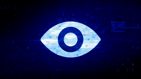 símbolo de vista del ojo humano animación de error de ruido de píxeles digitales.
